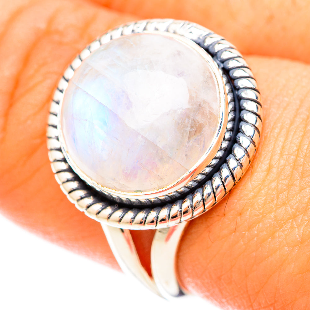 Rainbow Moonstone Rings handcrafted by Ana Silver Co - RING120266