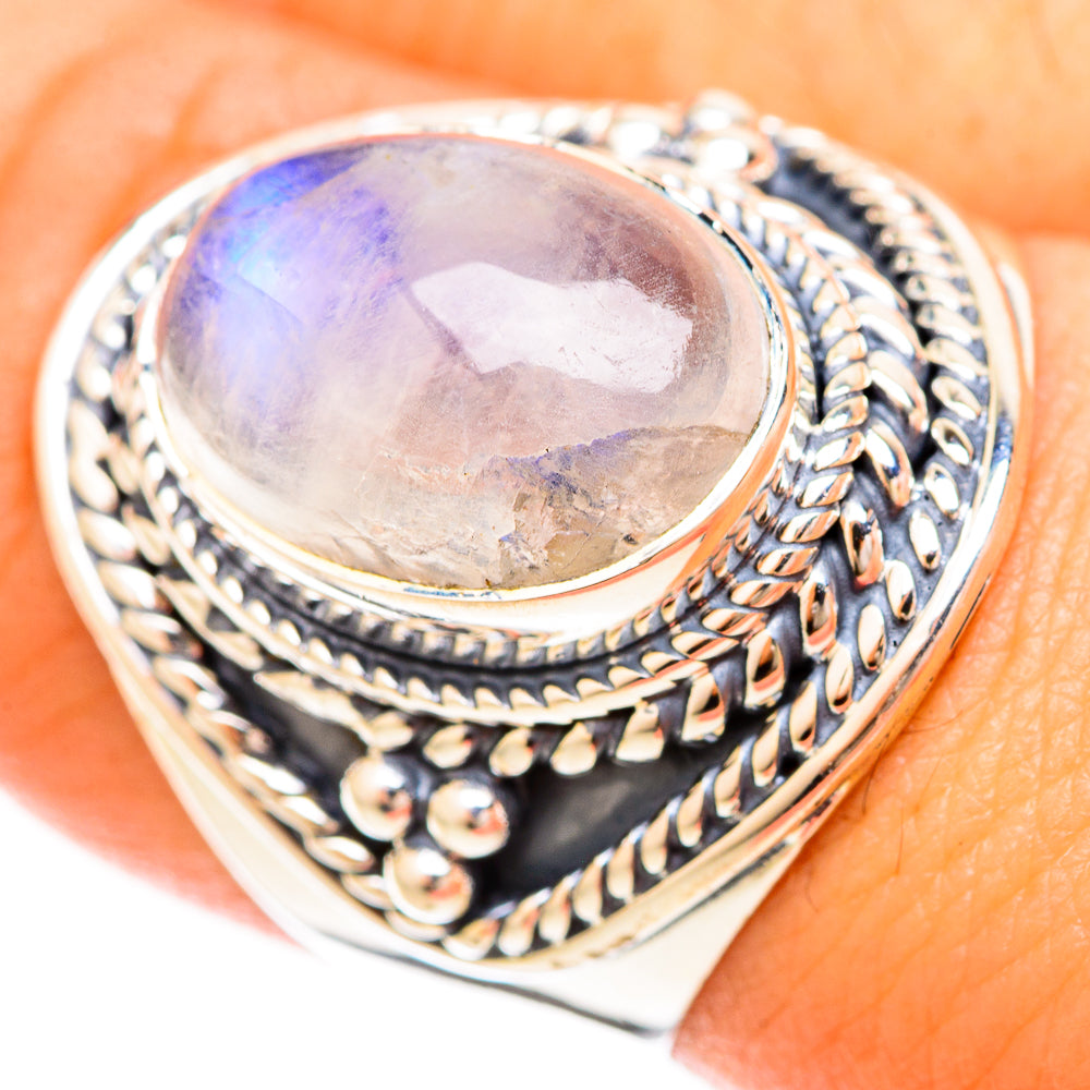Rainbow Moonstone Rings handcrafted by Ana Silver Co - RING120267