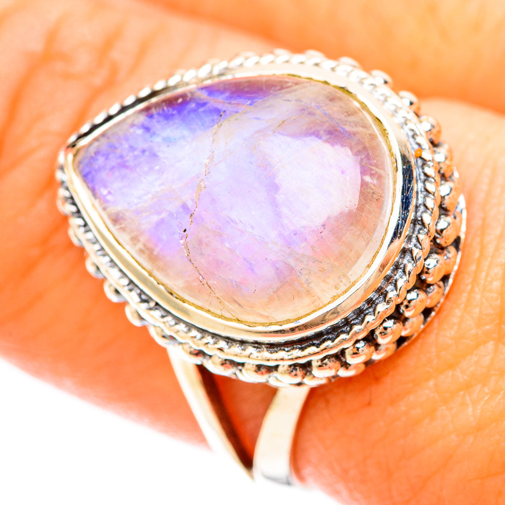 Rainbow Moonstone Rings handcrafted by Ana Silver Co - RING120268