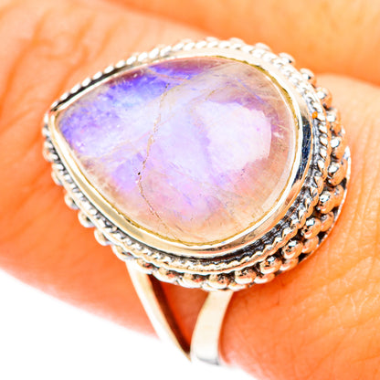 Rainbow Moonstone Rings handcrafted by Ana Silver Co - RING120268