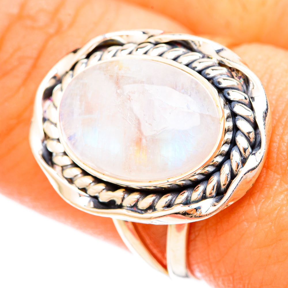 Rainbow Moonstone Rings handcrafted by Ana Silver Co - RING120270