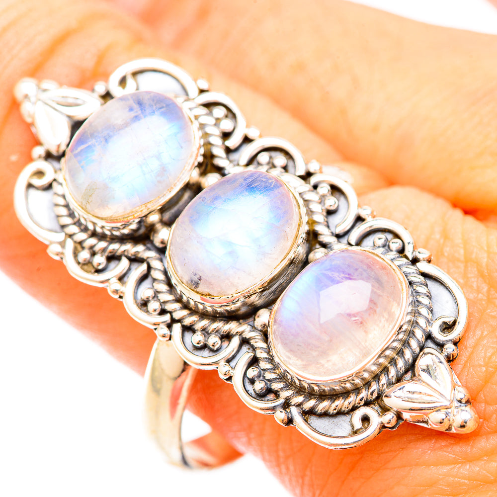 Rainbow Moonstone Rings handcrafted by Ana Silver Co - RING120309