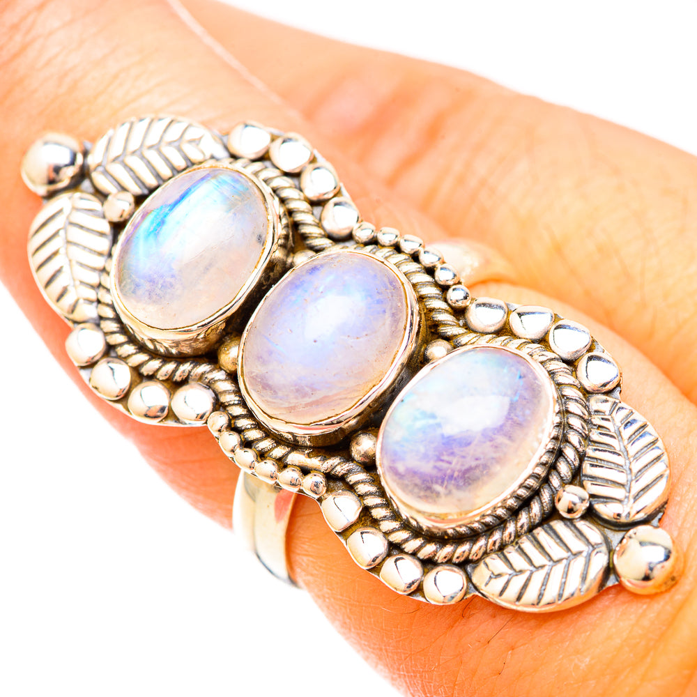 Rainbow Moonstone Rings handcrafted by Ana Silver Co - RING120314