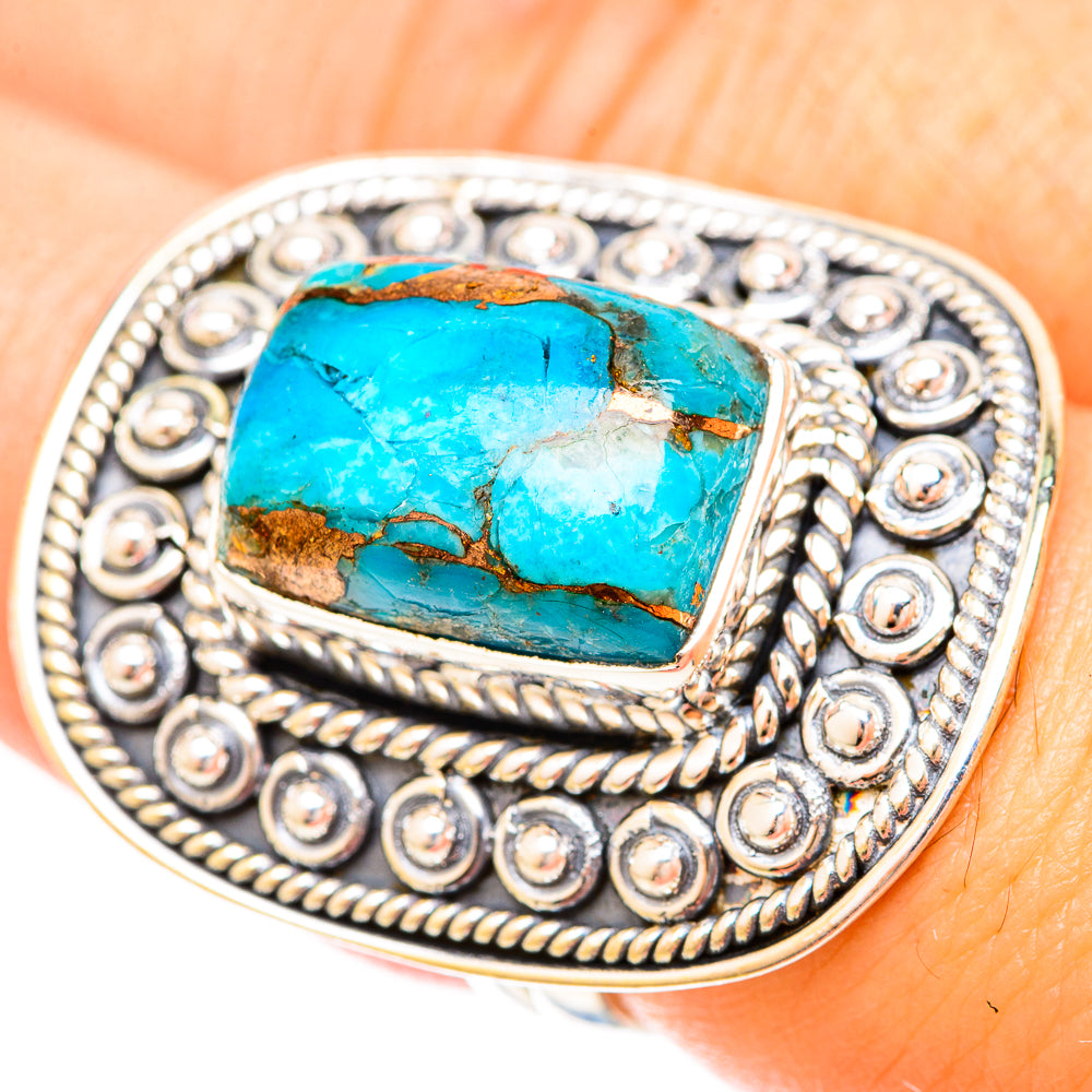 Blue Copper Composite Turquoise Rings handcrafted by Ana Silver Co - RING120326