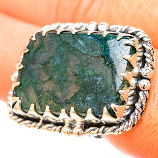 Green Moss Agate Rings handcrafted by Ana Silver Co - RING120341