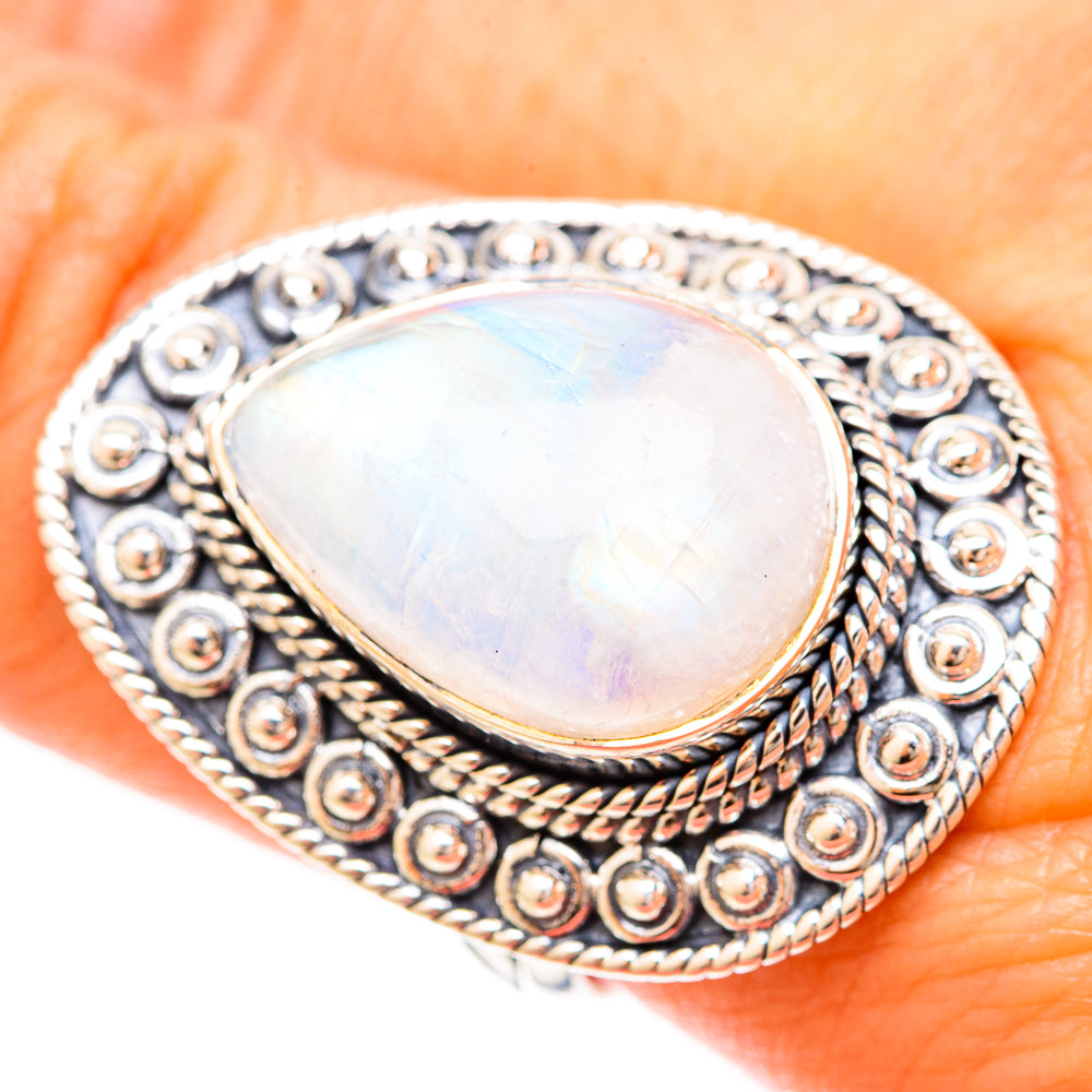 Rainbow Moonstone Rings handcrafted by Ana Silver Co - RING120364