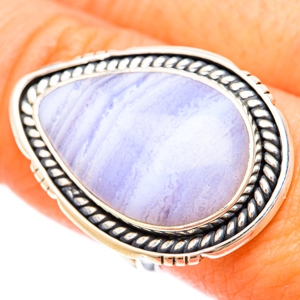 Blue Lace Agate Rings handcrafted by Ana Silver Co - RING120365