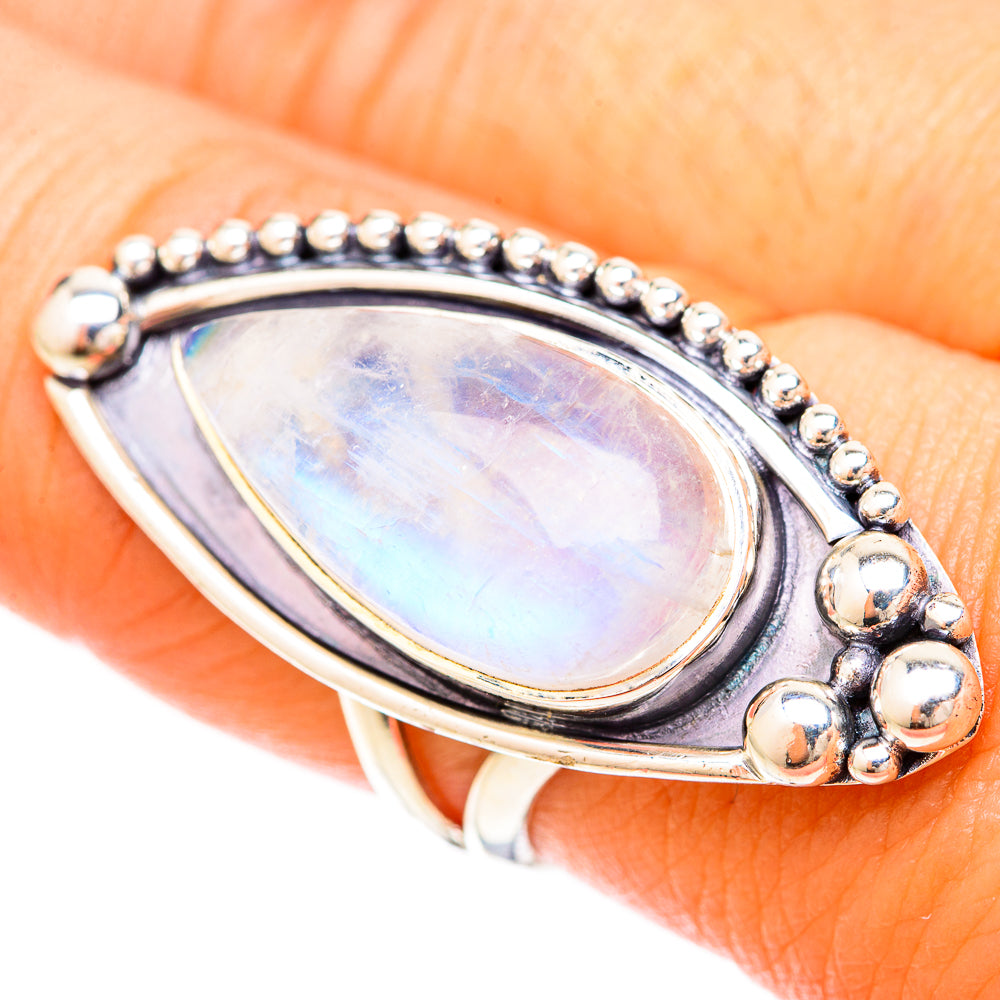 Rainbow Moonstone Rings handcrafted by Ana Silver Co - RING120368