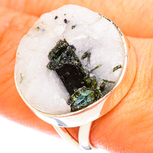 Green Tourmaline In Quartz Rings handcrafted by Ana Silver Co - RING120386