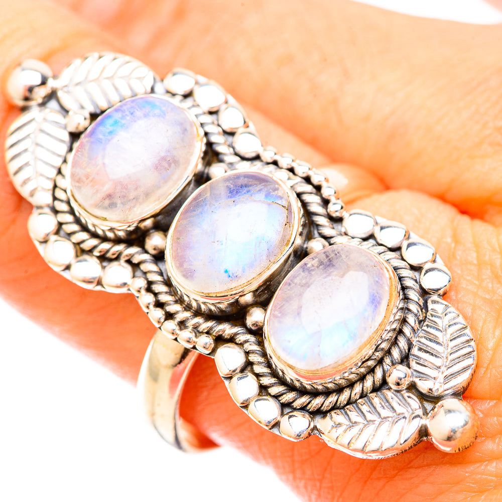 Rainbow Moonstone Rings handcrafted by Ana Silver Co - RING120411