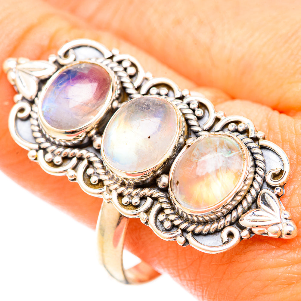 Rainbow Moonstone Rings handcrafted by Ana Silver Co - RING120412