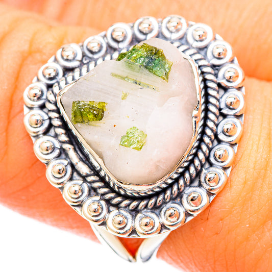 Green Tourmaline In Quartz Rings handcrafted by Ana Silver Co - RING120433