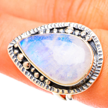 Rainbow Moonstone Rings handcrafted by Ana Silver Co - RING120454