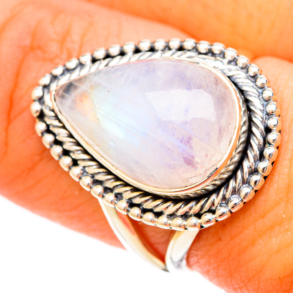 Rainbow Moonstone Rings handcrafted by Ana Silver Co - RING120494
