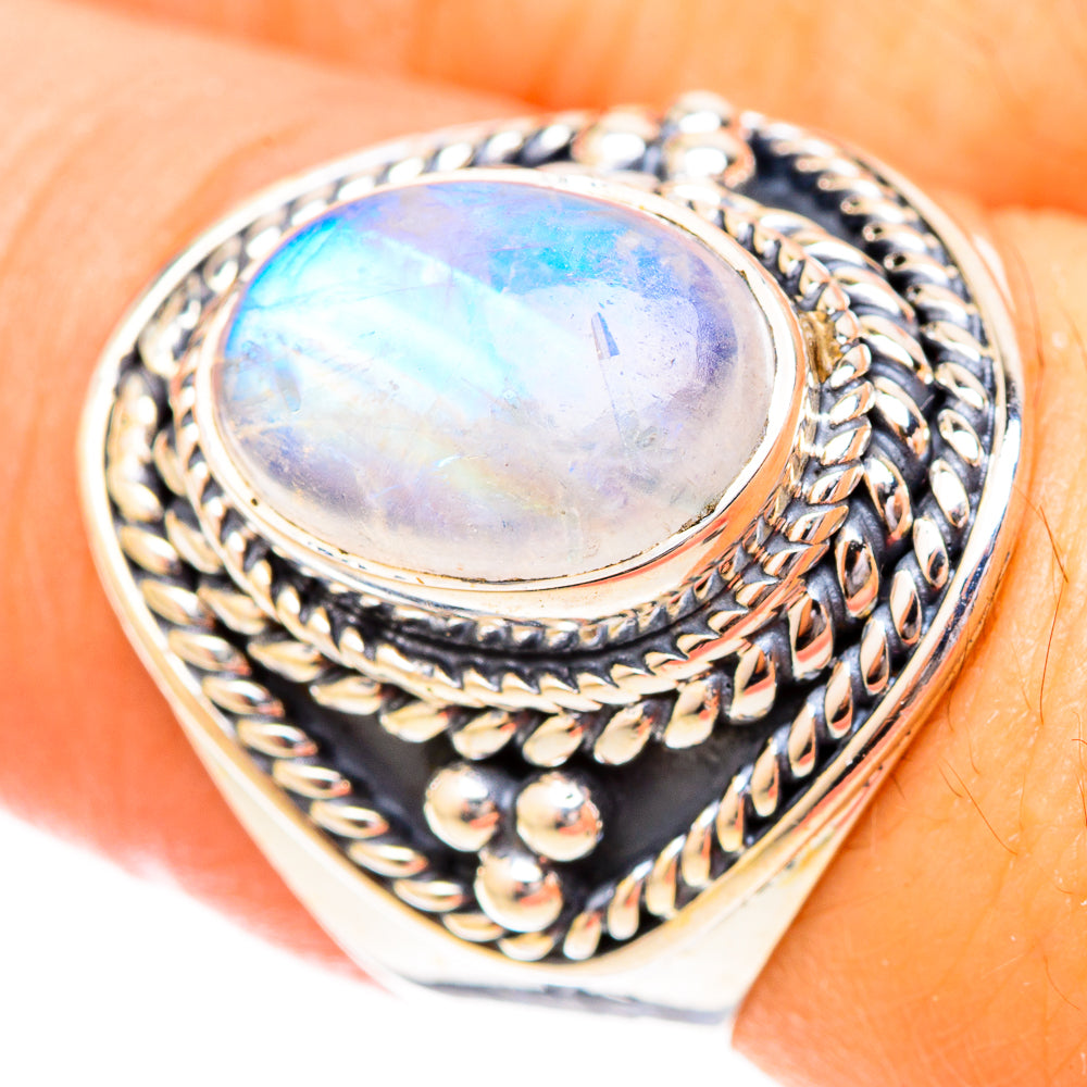 Rainbow Moonstone Rings handcrafted by Ana Silver Co - RING120530