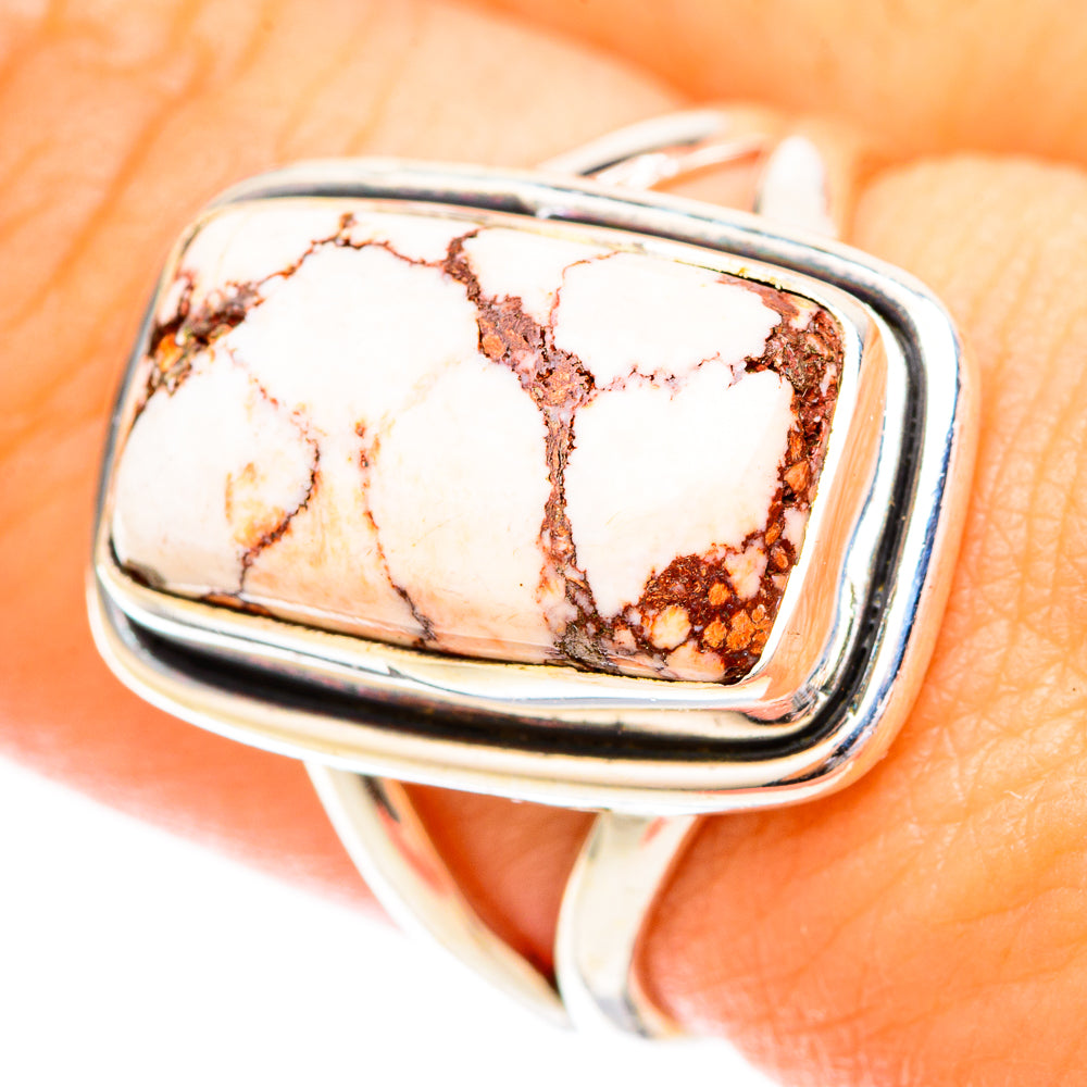 Sterling silver ring with rectangular Wild Horse Jasper cabochon, rich veining