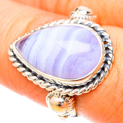 Blue Lace Agate Rings handcrafted by Ana Silver Co - RING120597