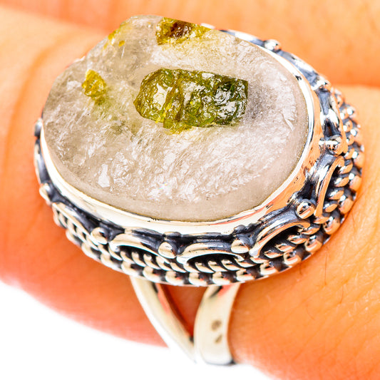 Green Tourmaline In Quartz Rings handcrafted by Ana Silver Co - RING120606