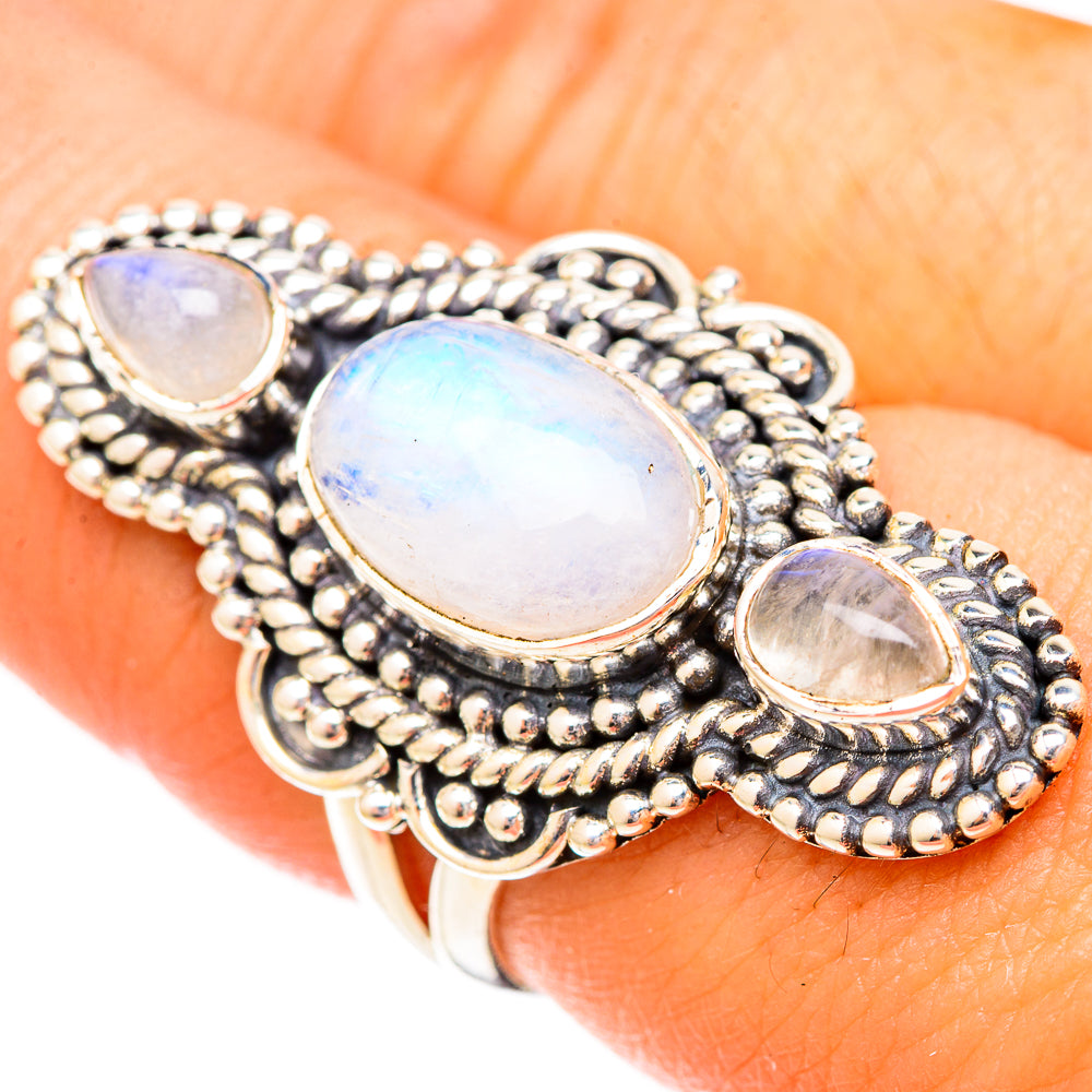 Rainbow Moonstone Rings handcrafted by Ana Silver Co - RING120629