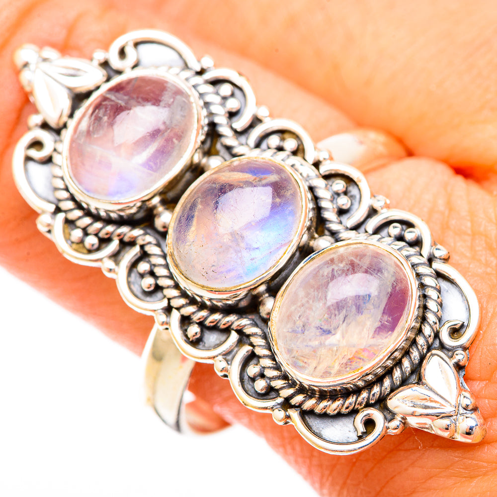 Rainbow Moonstone Rings handcrafted by Ana Silver Co - RING120634