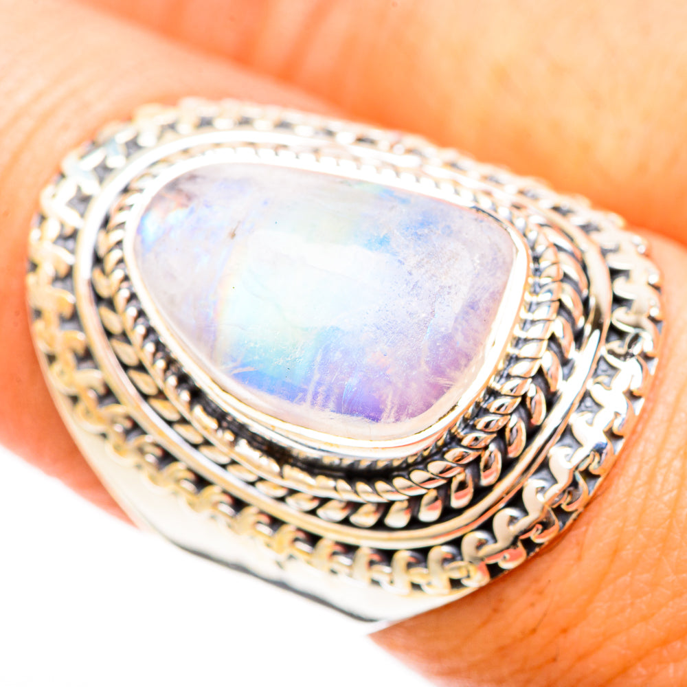 Rainbow Moonstone Rings handcrafted by Ana Silver Co - RING120635
