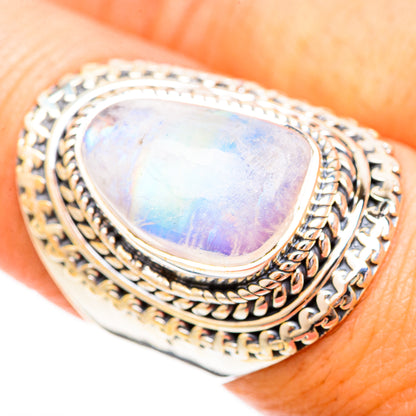 Rainbow Moonstone Rings handcrafted by Ana Silver Co - RING120635