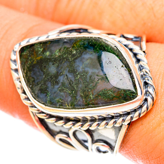Green Moss Agate Rings handcrafted by Ana Silver Co - RING120655