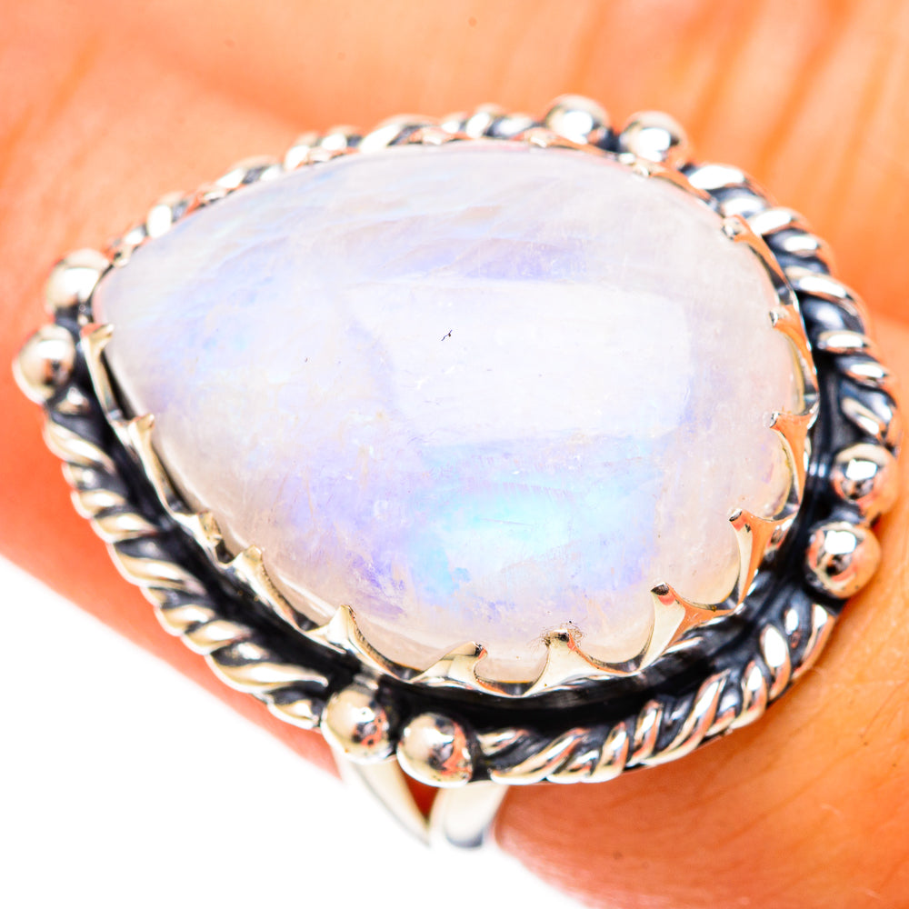 Rainbow Moonstone Rings handcrafted by Ana Silver Co - RING120675