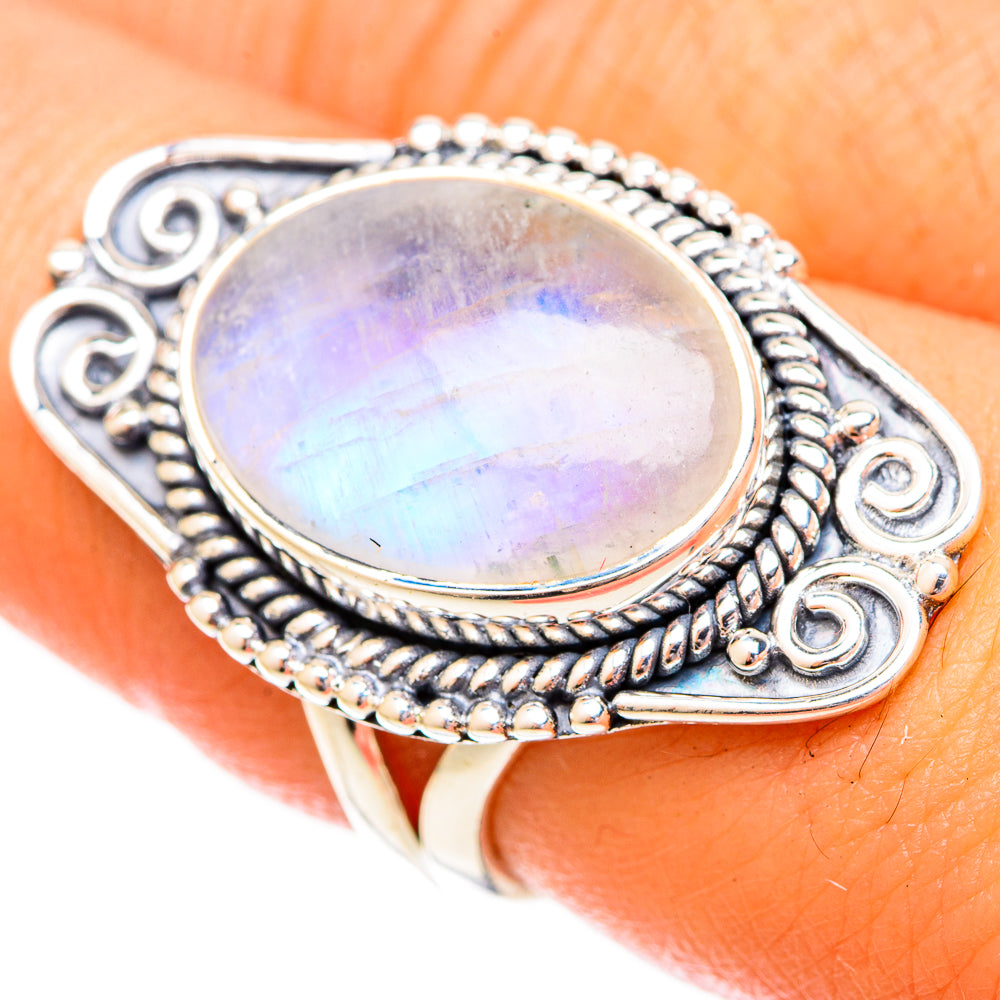 Rainbow Moonstone Rings handcrafted by Ana Silver Co - RING120676