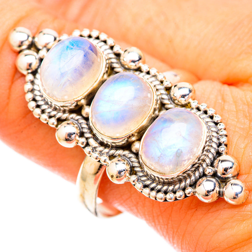 Rainbow Moonstone Rings handcrafted by Ana Silver Co - RING120677