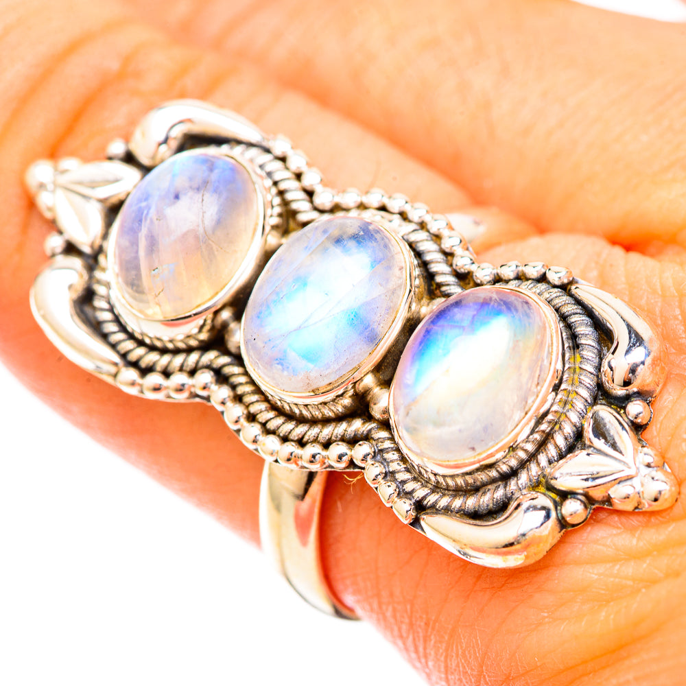 Rainbow Moonstone Rings handcrafted by Ana Silver Co - RING120678