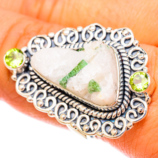 Green Tourmaline In Quartz Rings handcrafted by Ana Silver Co - RING120696