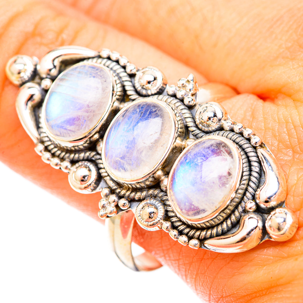 Rainbow Moonstone Rings handcrafted by Ana Silver Co - RING120721