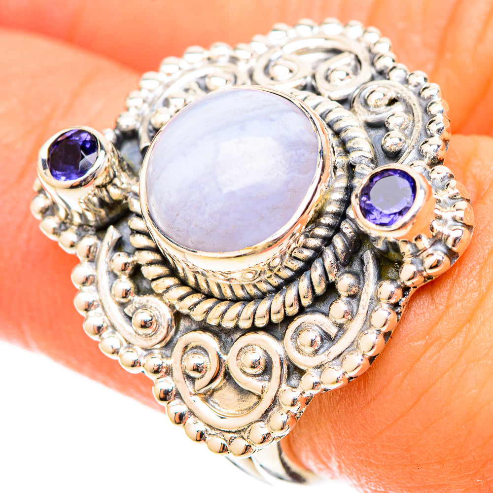 Blue Lace Agate Rings handcrafted by Ana Silver Co - RING120749