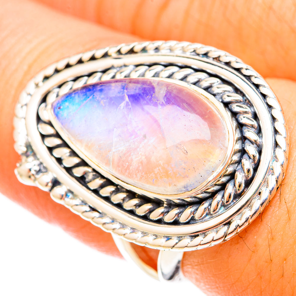 Rainbow Moonstone Rings handcrafted by Ana Silver Co - RING120750