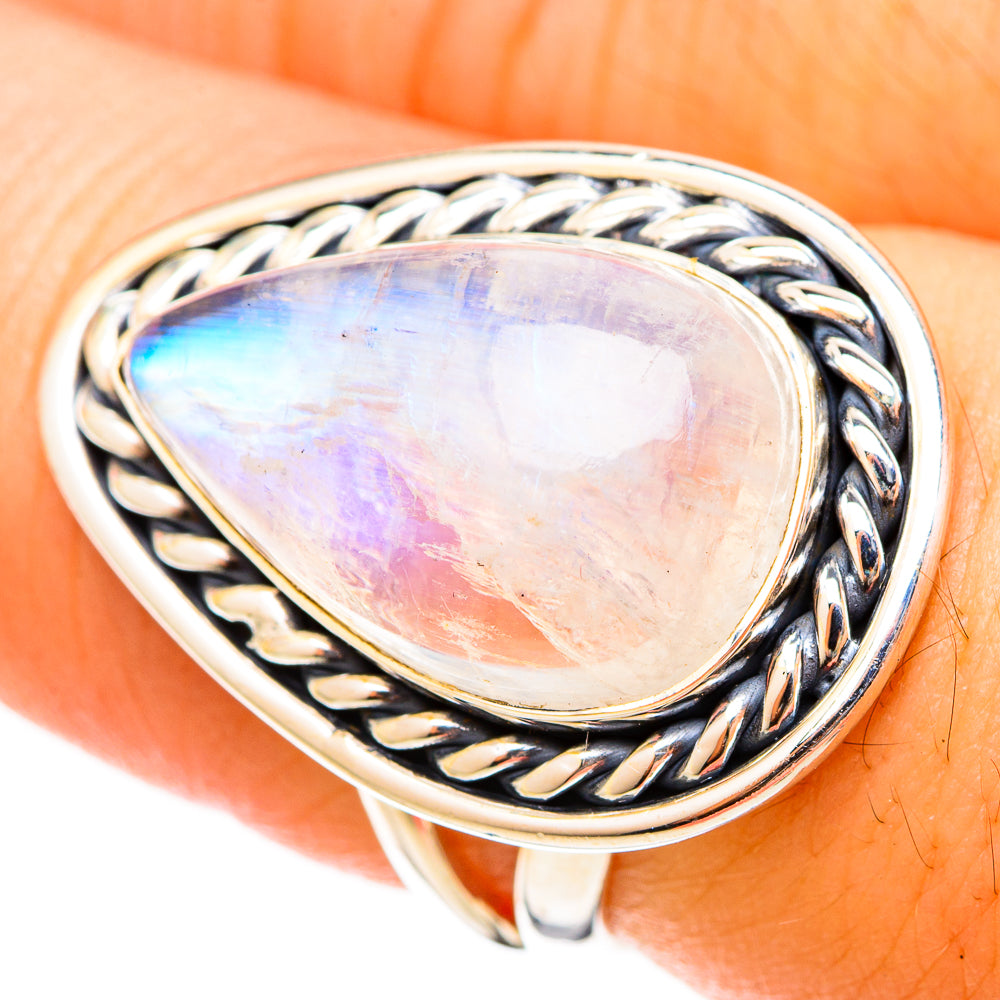 Rainbow Moonstone Rings handcrafted by Ana Silver Co - RING120785