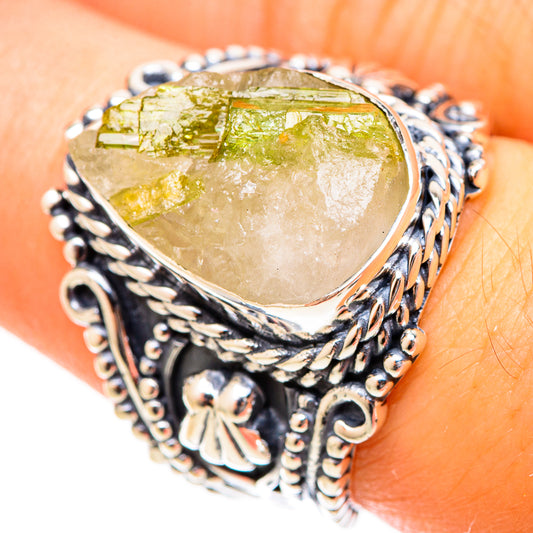 Green Tourmaline In Quartz Rings handcrafted by Ana Silver Co - RING120803