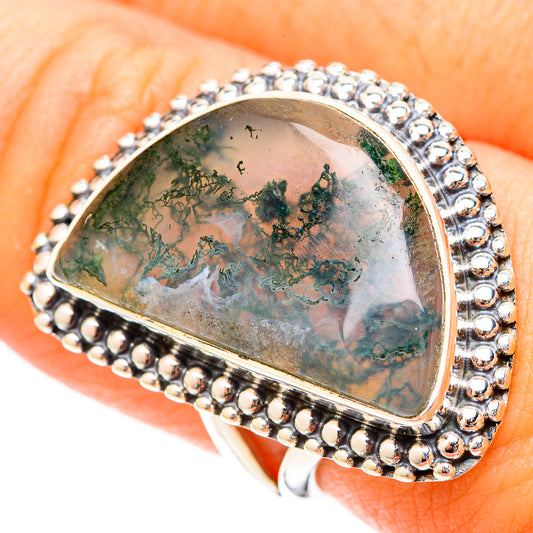 Green Moss Agate Rings handcrafted by Ana Silver Co - RING120846
