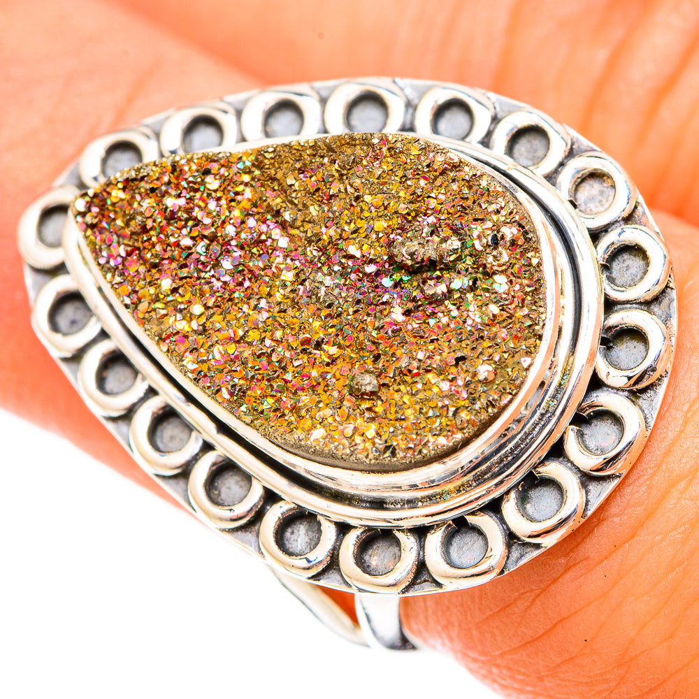 Spectro Pyrite Druzy Rings handcrafted by Ana Silver Co - RING120862