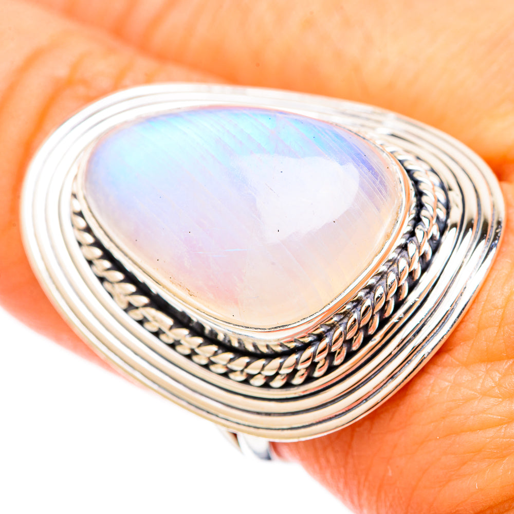 Rainbow Moonstone Rings handcrafted by Ana Silver Co - RING120869