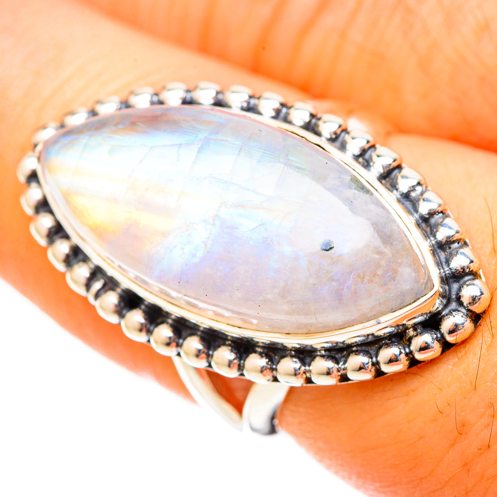 Rainbow Moonstone Rings handcrafted by Ana Silver Co - RING120871