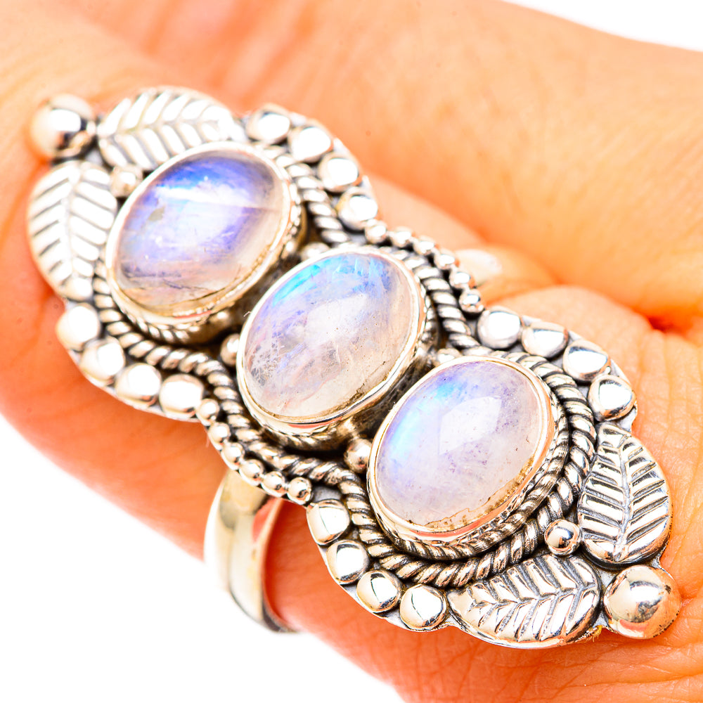 Rainbow Moonstone Rings handcrafted by Ana Silver Co - RING120873