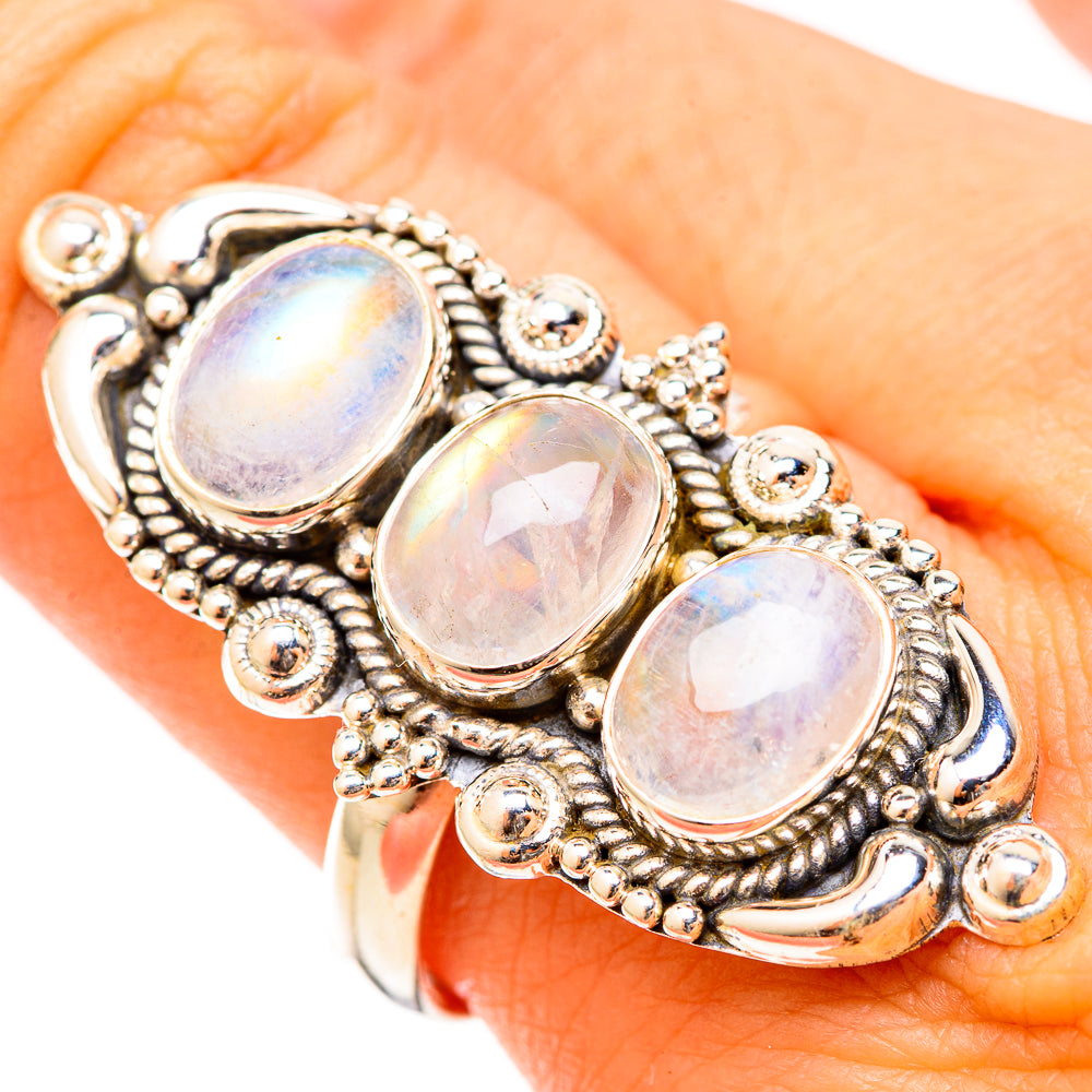 Rainbow Moonstone Rings handcrafted by Ana Silver Co - RING120874