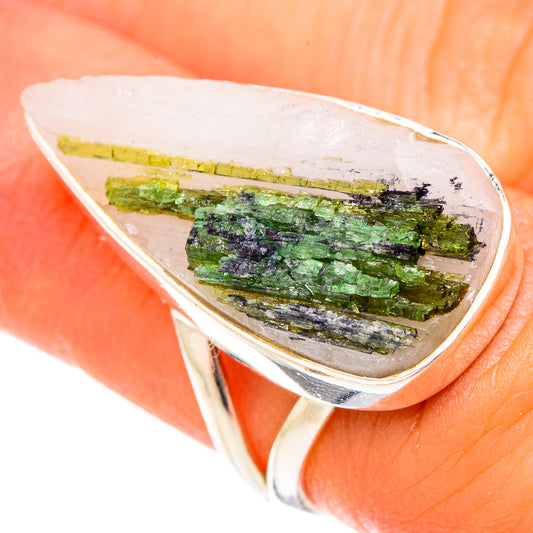 Green Tourmaline In Quartz Rings handcrafted by Ana Silver Co - RING120896