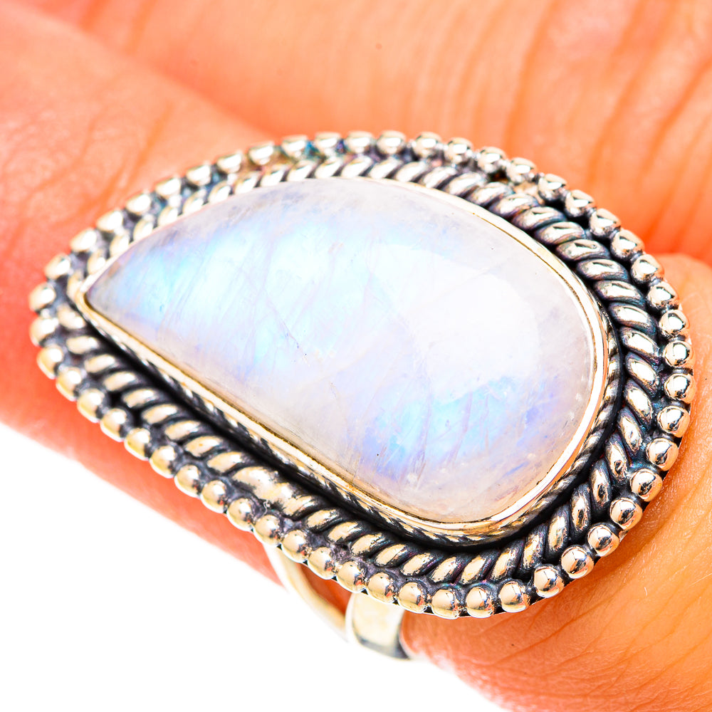 Rainbow Moonstone Rings handcrafted by Ana Silver Co - RING120926