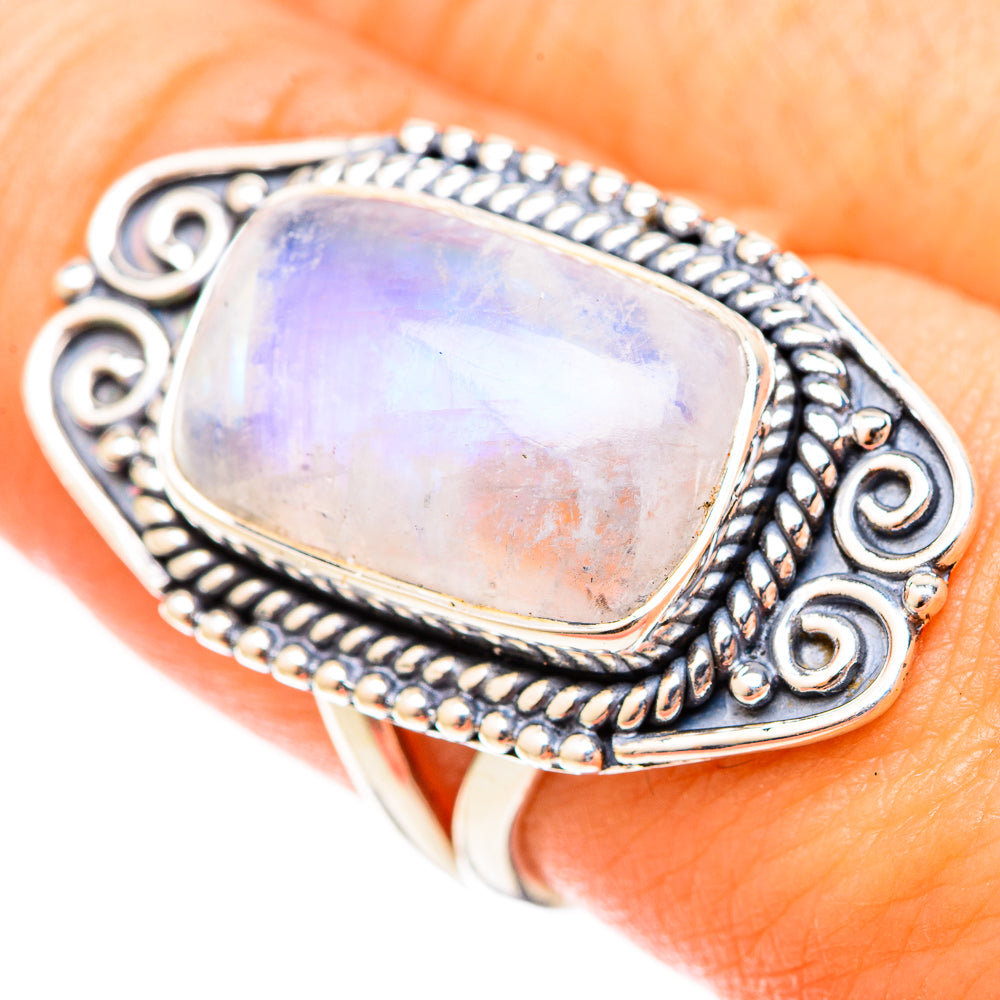 Rainbow Moonstone Rings handcrafted by Ana Silver Co - RING120930