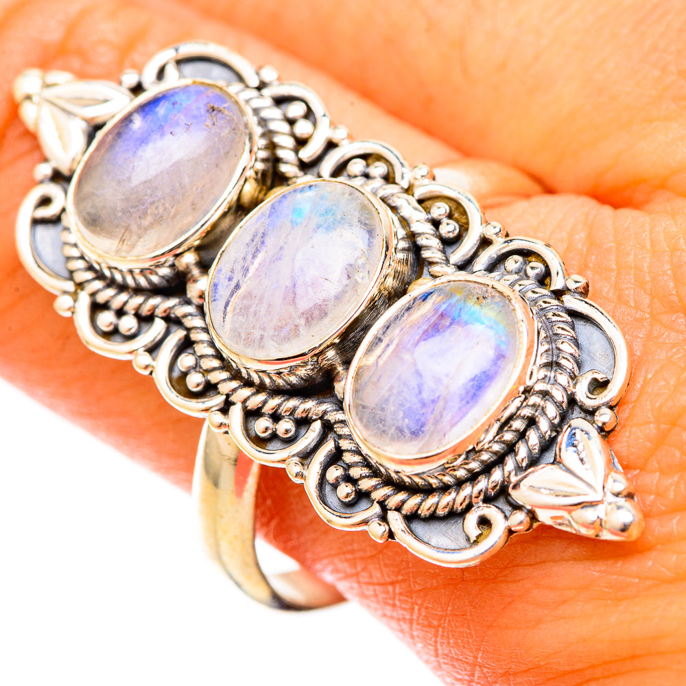 Rainbow Moonstone Rings handcrafted by Ana Silver Co - RING120933