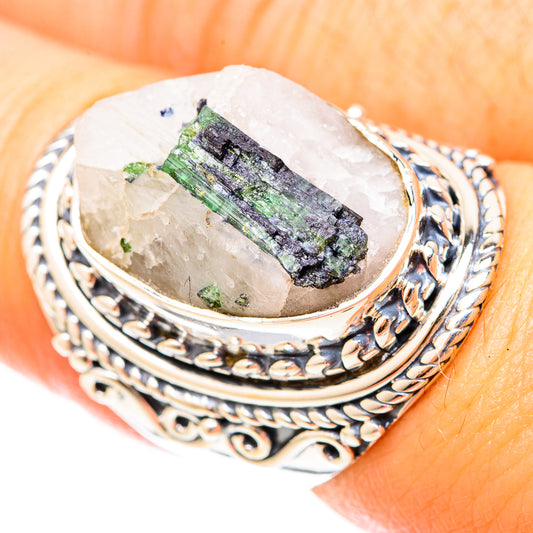Green Tourmaline In Quartz Rings handcrafted by Ana Silver Co - RING120961