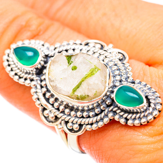 Green Tourmaline In Quartz Rings handcrafted by Ana Silver Co - RING120965