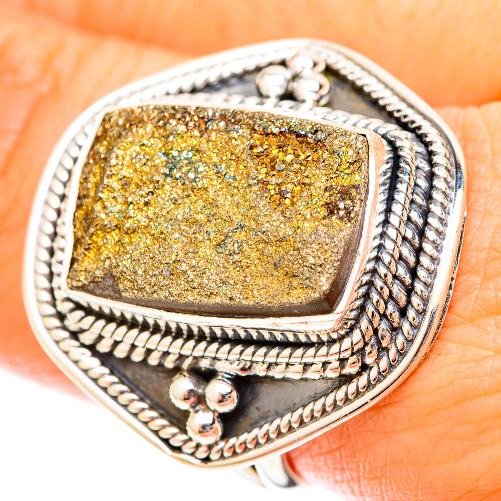 Spectro Pyrite Druzy Rings handcrafted by Ana Silver Co - RING120983